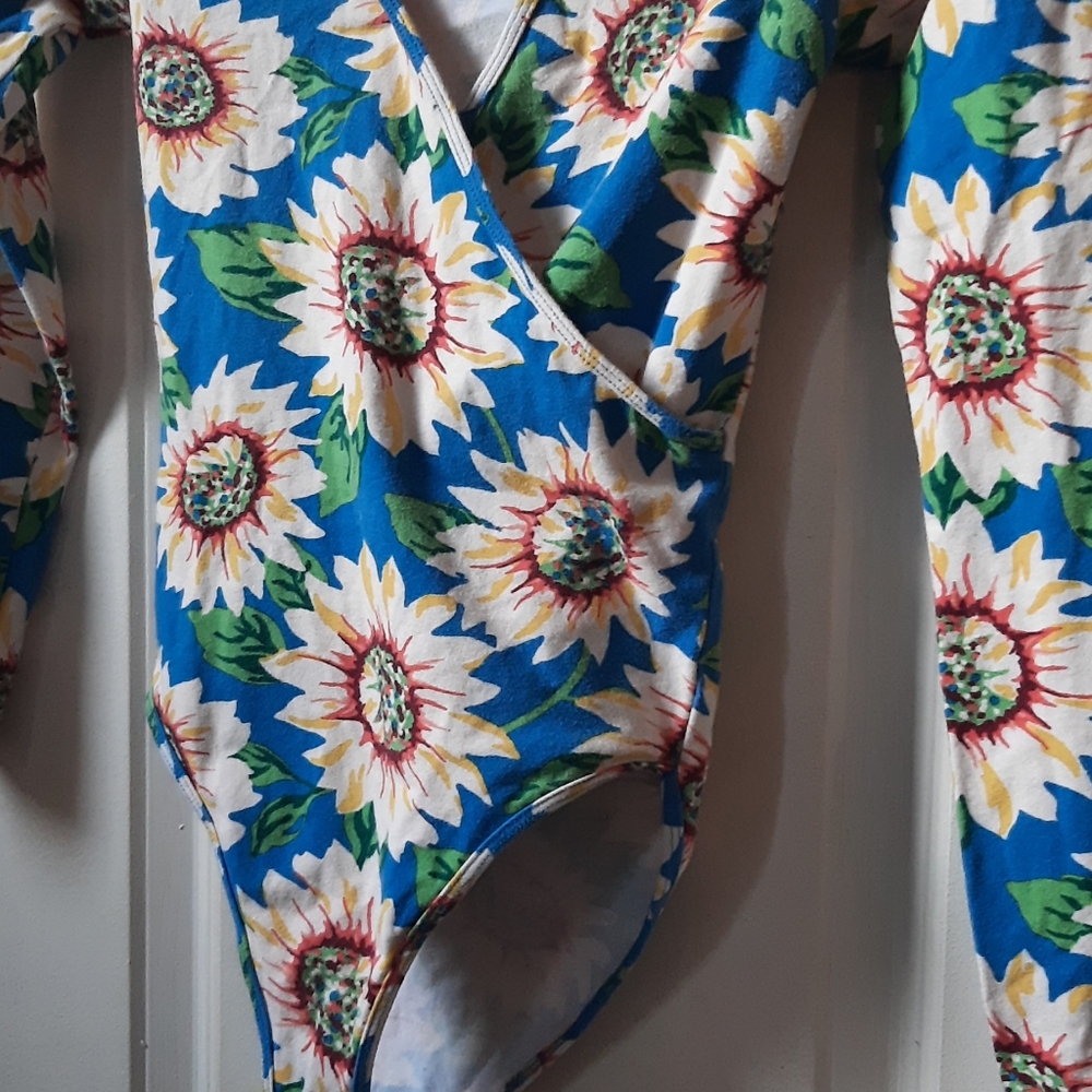 American Apparel Blue Sunflower Wrap-Front One-Piece Bodysuit - Picture 5 of 5